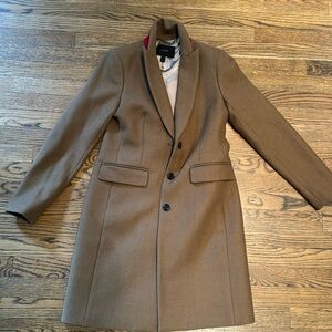 Jcrew Tan Wool Coat Size 4 - Red Pop Collar